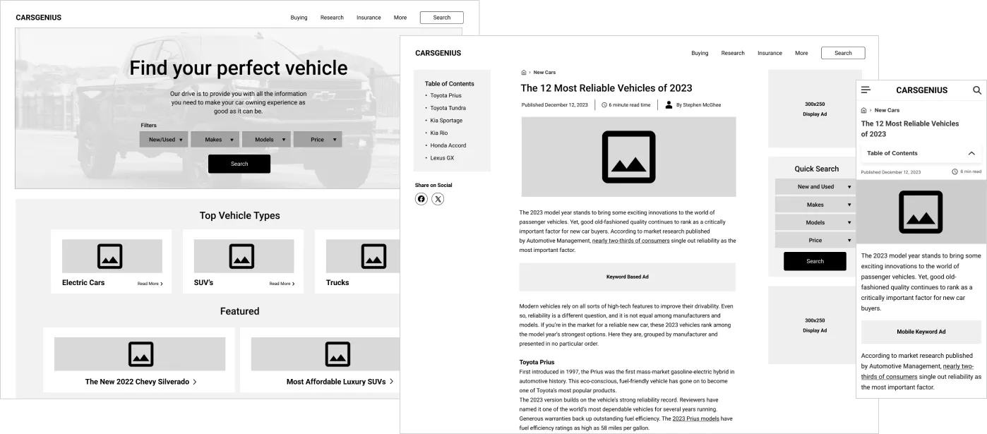 CarsGenius wireframes
