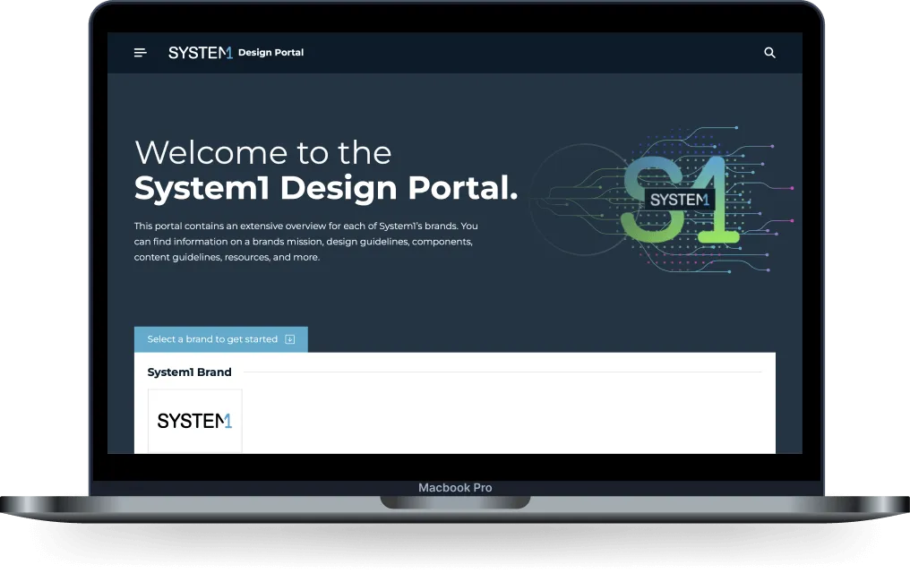 System1 design portal picture of website