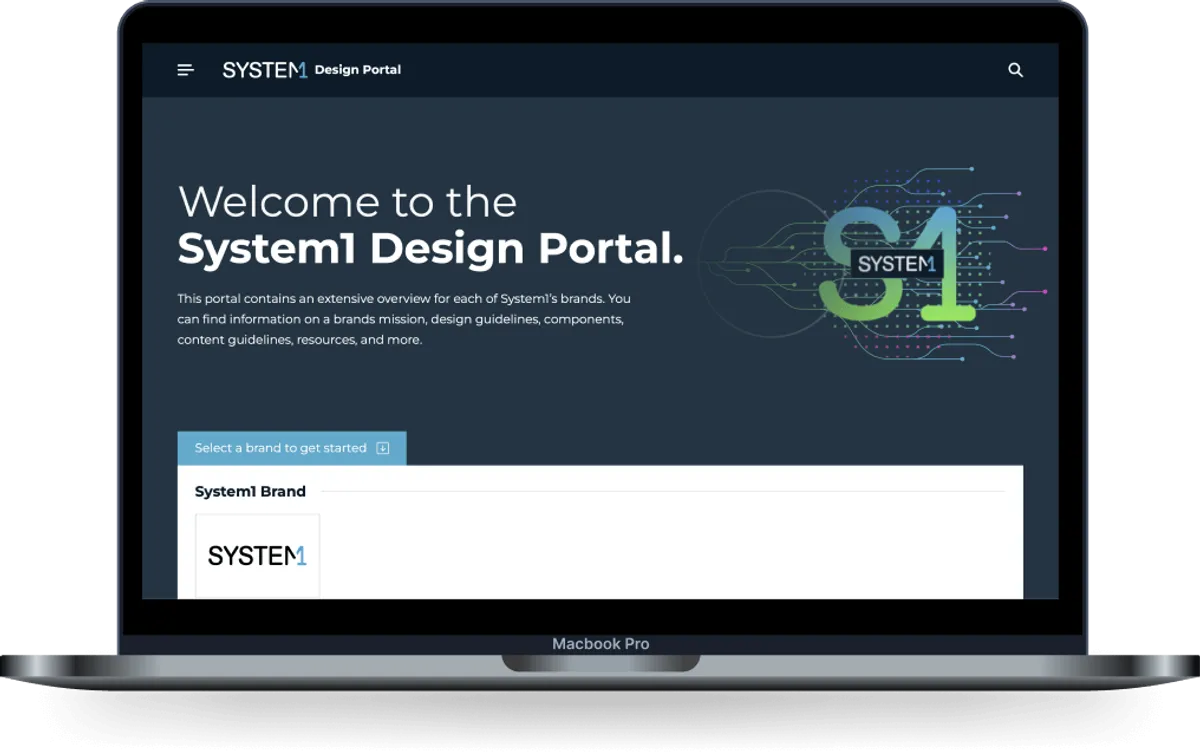 System1 design portal picture of website